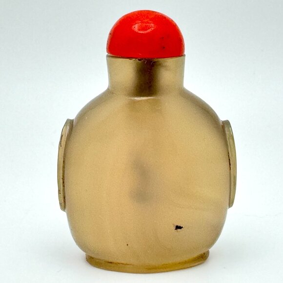 Antique 19th Century Agate Beige Tone Snuff Bottle Carnelian Stopper Gift - Picture 1 of 12